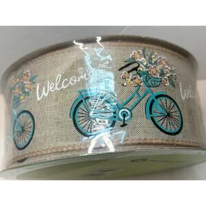 Premium Ribbon Welcome Teal Bicycle Burlap Wire Edge 50 yards Wreath